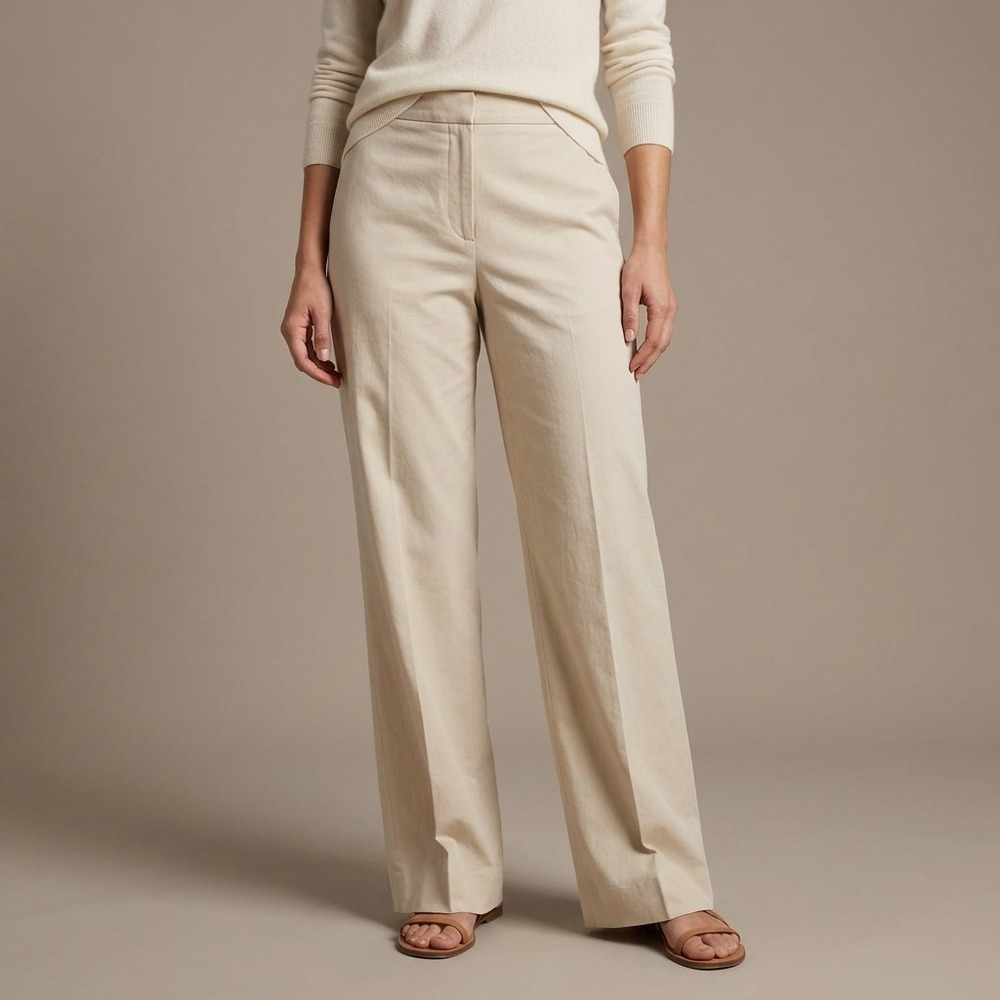 DONNA KARAN Women Pants Sz 6 Beige Cotton Silk Wide Leg Quiet Luxury VTG